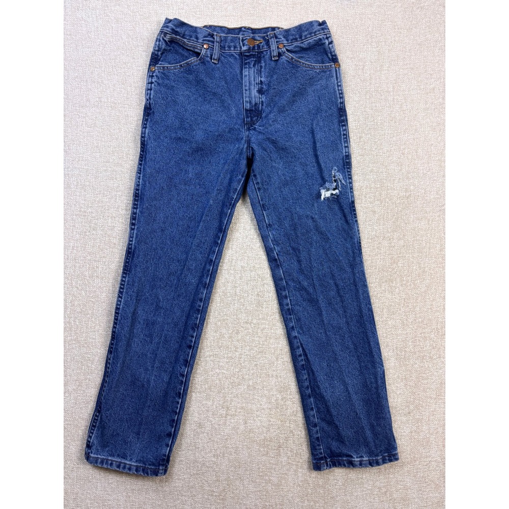 Wrangler 936GBK Cowboy Cut Slim Fit Jeans Mens 30x30 Blue Distressed Denim 29 W
